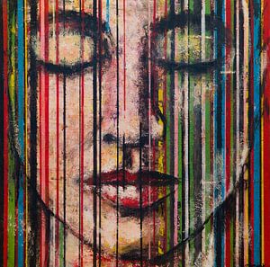 Geschlossene Augen | Mysteriöse Frau mit geschlossenen Augen von Anja Namink - Gemälde