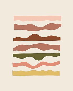 Abstrakte, wellenförmige Linien in Erdtönen – moderne, minimalistische Wanddekoration
