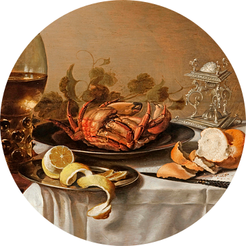Een stilleven met een roemer, een krab en een gepelde citroen, Pieter Claesz.