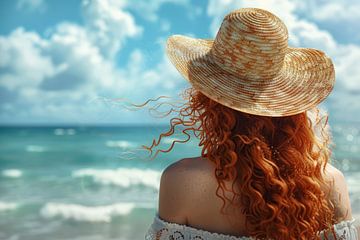 une femme avec un chapeau regarde la mer sur Egon Zitter