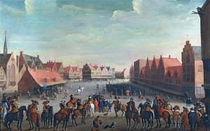 Utrecht, Prinz Maurice von Oranien feuert Söldner auf Neudeplein, Joost Droochsloot - 1625