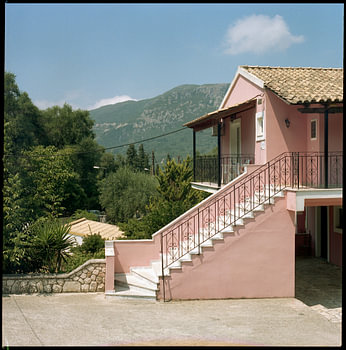 Architectuur met landschap in Corfu, Griekenland