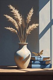 Minimalist Dried Pampas Grass in Vase with Books Art Print by VICTOR S