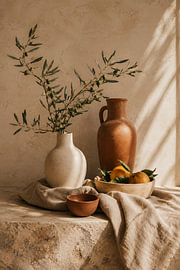 Mediterranean tranquillity with olive branches and pottery by Rick van de Kraats