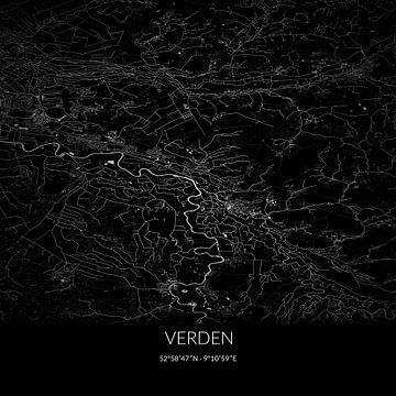 Black and white map of Verden, Lower Saxony, Germany. by Rezona