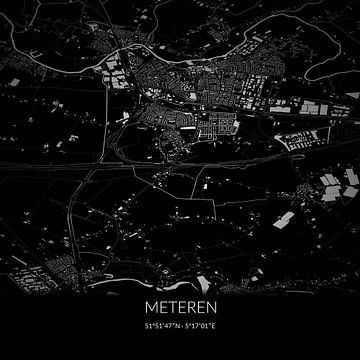 Schwarz-weiße Karte von Meteren, Gelderland. von Rezona