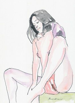 Zittende naakte vrouw. van Michael Kremer
