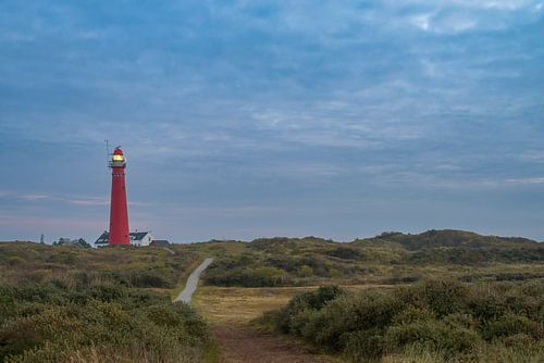 Vuurtoren in de duinen bij het eiland Schiermonnikoog in de duinen