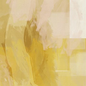 Abstract schilderij in okergeel, roze en wit van Dina Dankers