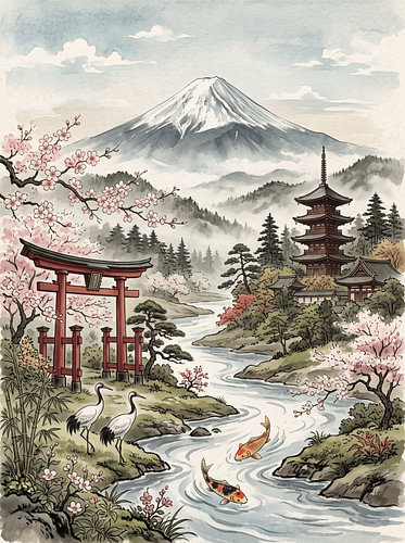 Peinture japonaise « Montagne »