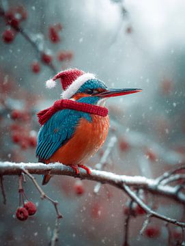 Kerst ijsvogel met hoed en sjaal van But First Framing