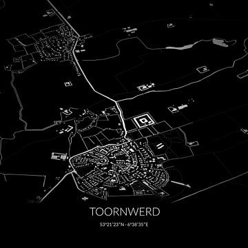 Zwart-witte landkaart van Toornwerd, Groningen. van Rezona