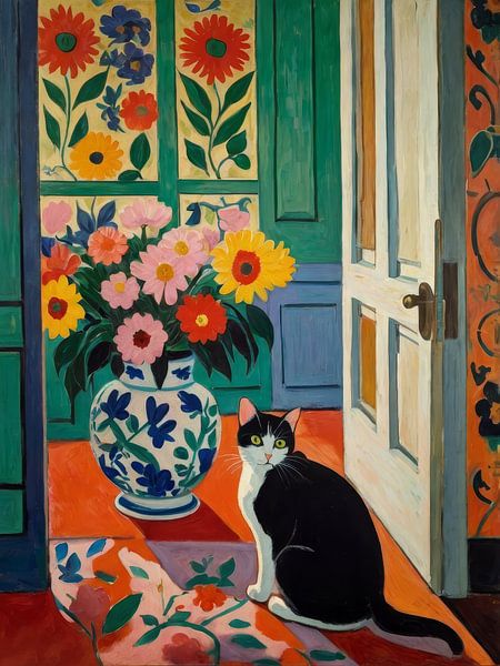 Kat met kaars Stijl Henri Matisse van TOAN TRAN