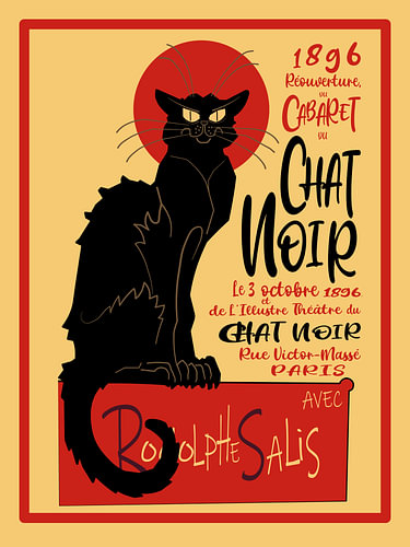 Chat Noir Poster – Zwarte Kat in Geel en Rood | Parijs Kunst