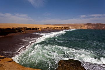 Strand met donker bruin zand in Paracas, nationaal park in Ica, Peru - Zuid Amerika van WorldWidePhotoWeb