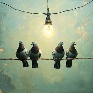 Atmosphärische Szene mit Tauben und einer Lampe