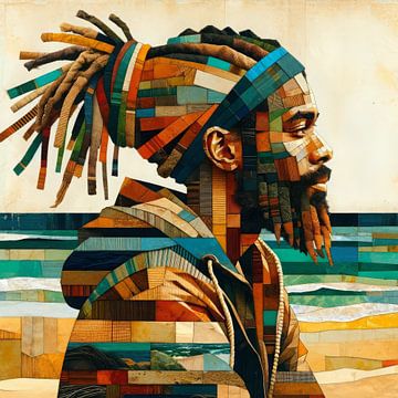 Collage portrait of an African rasta man by Lois Diallo