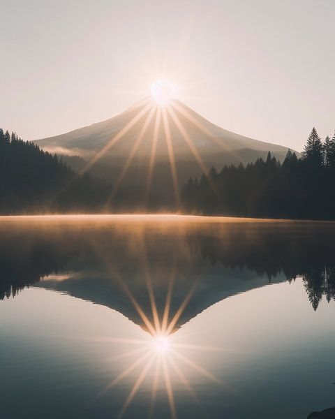 Fantastische Reflexion des Berges von fernlichtsicht