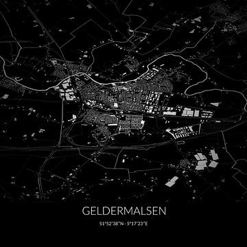 Carte en noir et blanc de Geldermalsen, Gelderland. sur Rezona