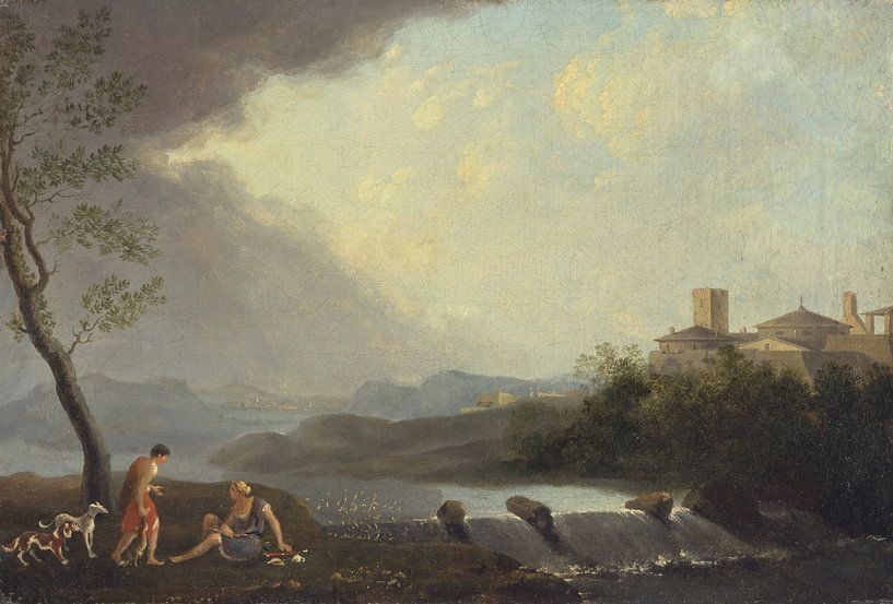 An Imaginary Italianate Landscape with Classical Figures and a Waterfall, Thomas Jones by Masterful Masters