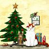 Kater Möhrchen und Kätzchen Juni vor dem Tannenbaum von Sandra Steinke