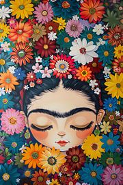 Frida Cartoon Blumenportrait von Poster Art Shop