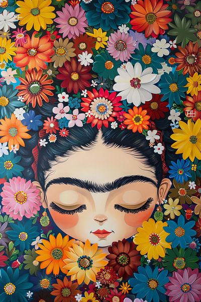 Frida cartoon flower portrait by Poster Art Shop