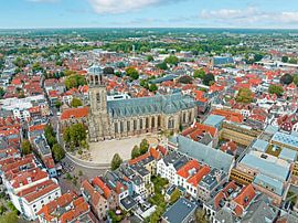 Aerial view of the city of Deventer with the Lebinius church in the Netherlands by Eye on You
