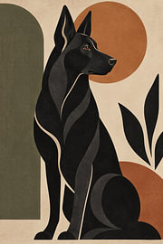 Schwarzer Deutscher Schäferhund – Abstraktes geometrisches Porträt | Terrakotta, Oliv & Erdtöne von Timeless Artworks