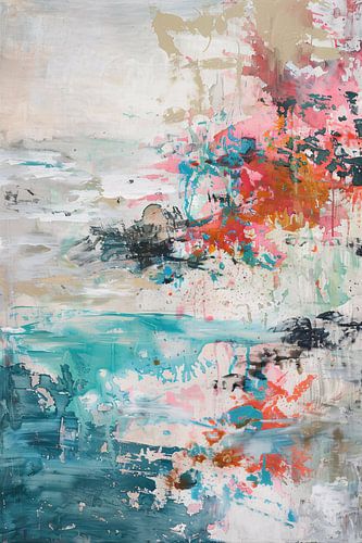 Abstract schilderij van strand in heldere kleuren