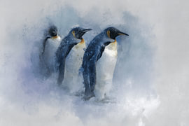 Des pingouins dans la neige : une aquarelle pleine de charme aux teintes glaciales sur Eva Lee