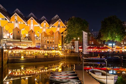 ROTTERDAM Oude Haven and Cube Houses by night by Melanie Viola