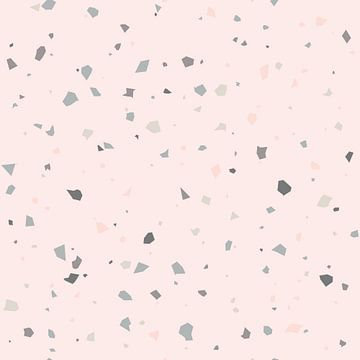 Abstrakte Terrazzo-Tapete in Pastellrosa und Grau. von Dina Dankers