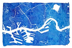 Rotterdam Stadskaart | Blauw aquarel met een witte kader van WereldkaartenShop