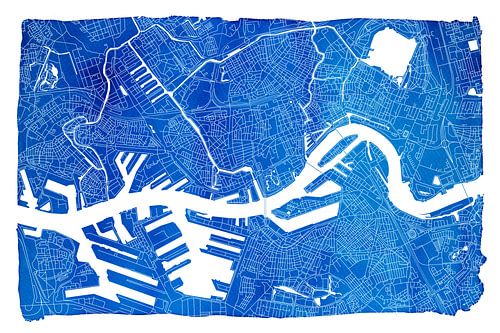 Rotterdam city map | Blue watercolour with a white frame by WorldMapShop