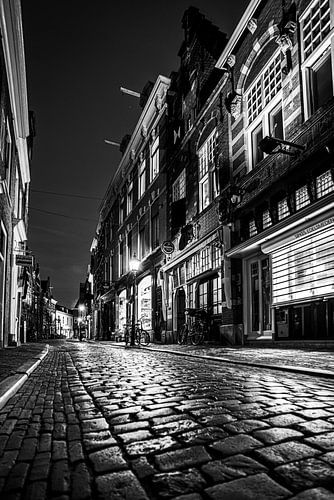 Warmoestraat in downtown Haarlem - black and white