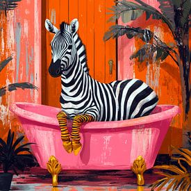 Zebra in roze badkuip van JBJart Justyna Jaszke