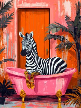 Zebra in rosa Badewanne