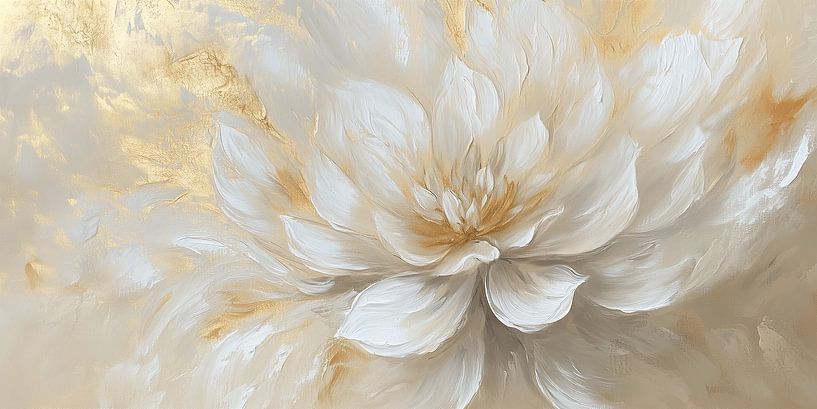 Luminous Elegance: Witte Bloem met Gouden Accenten van Artsy