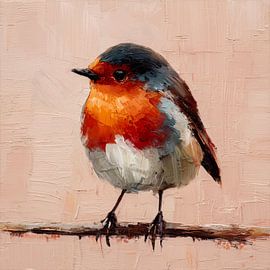 Ein Rotkehlchen auf einem Ast – Malerisches Vogelporträt von Thea
