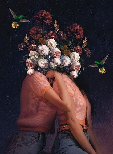 Pop Art Blumen mit Kolibris