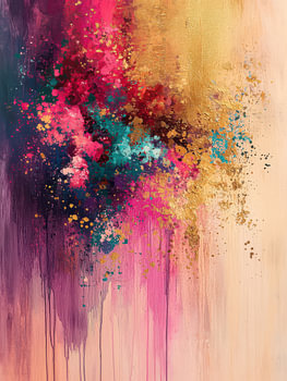 Dans van de Bloemen - modern abstracte kunst kleurijk met goud