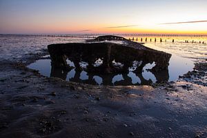 Sonnenaufgang am Wattenmeer in den Niederlanden.