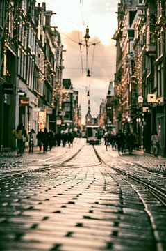 La rue commerçante Leidsestraat d'Amsterdam lors d'une journée d'hiver maussade sur Sjoerd van der Wal Photographie