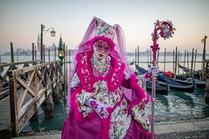 Rosarotes Kostüm beim Karneval in Venedig