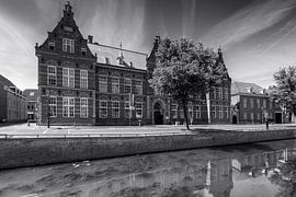 Flood dyke barracks Kampen in black and white