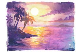 Golden sunset over Gran Canaria with a view of the Teide from Tenerife by Markus Bleichner