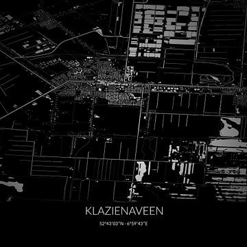 Zwart-witte landkaart van Klazienaveen, Drenthe. van Rezona