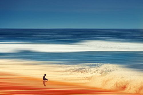 Homme et vague - Scène de plage abstraite