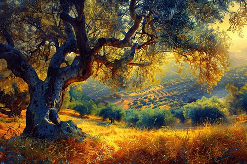 Impressionistische boom in een veld